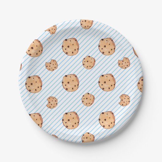 Assiettes En Carton Lait et biscuits Bleu Plaque papier d'anniversaire (Devant)