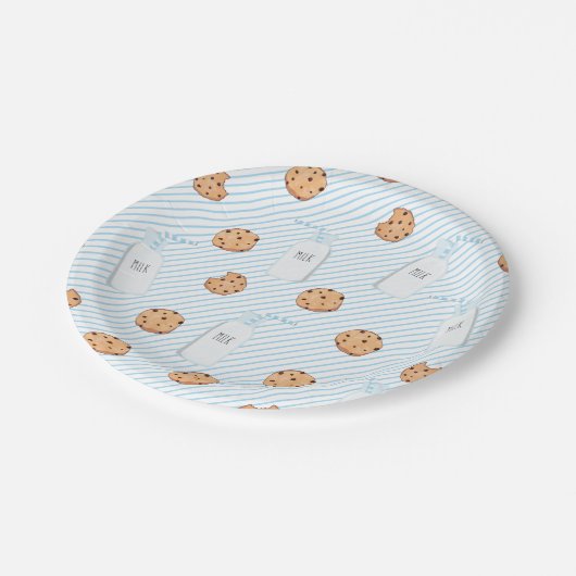 Assiettes En Carton Lait et biscuits Bleu Plaque papier d'anniversaire (Angle)