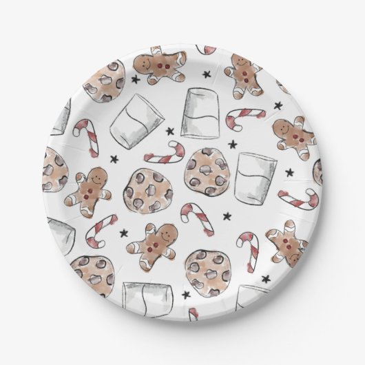 Assiettes En Carton Lait et biscuits de Noël (Devant)
