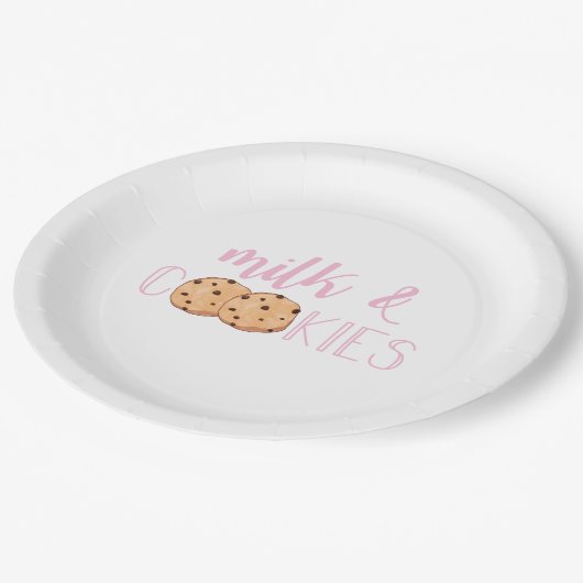 Assiettes En Carton Lait et biscuits Fête d'anniversaire rose (Angle)