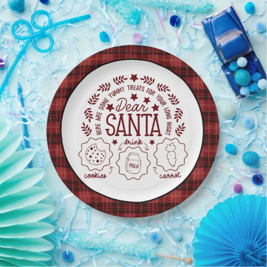 Assiettes En Carton Lait et biscuits Red Plaid Père Noël (Fête)