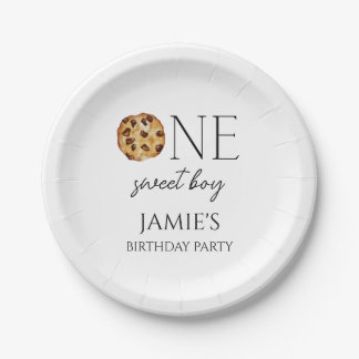 Assiettes En Carton Lait et biscuits Sweet One Boy Anniversaire