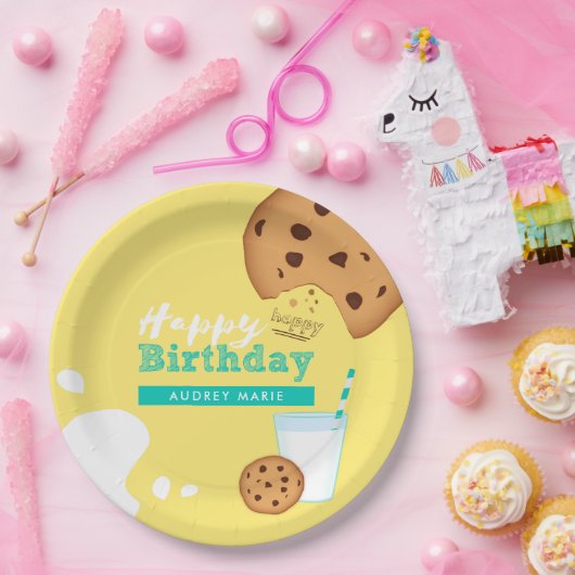 Assiettes En Carton Lait et chips au chocolat Cookies Joyeux anniversa (Fête)