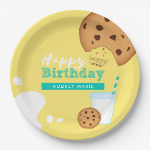 Assiettes En Carton Lait et chips au chocolat Cookies Joyeux anniversa