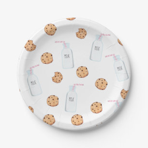 Assiettes En Carton Lait et Cookies Anniversaire Rose