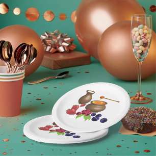 Assiettes En Carton Lait et Miel avec Baies Nourriture Rustique