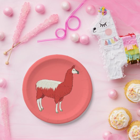 Assiettes En Carton Lama rouge drôle (Fête)