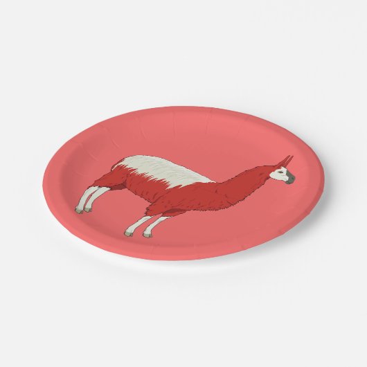 Assiettes En Carton Lama rouge drôle (Angle)