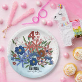 Assiettes En Carton "L'Amérique Terre des Libres" 4 juillet Fleurs (Fête)