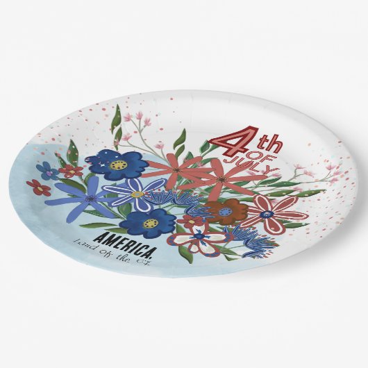 Assiettes En Carton "L'Amérique Terre des Libres" 4 juillet Fleurs (Angle)