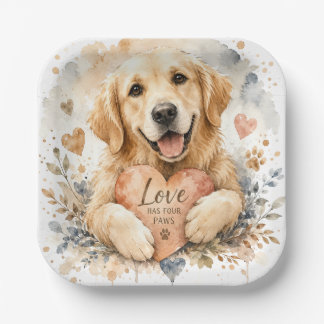Assiettes En Carton L'amour a quatre pattes Chien aquarelle Golden Ret