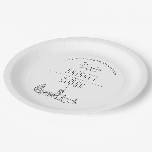 Assiettes En Carton L'amour dans le Mariage londonien (Angle)