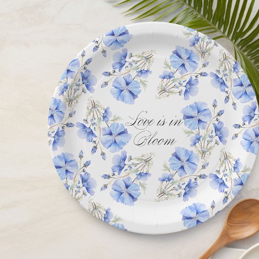 Assiettes En Carton L'amour des fleurs bleues est en Fête des mariées