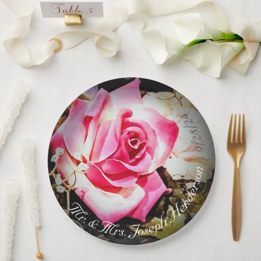 Assiettes En Carton L'amour est dans le Mariage Rose Bloom (Mariage)