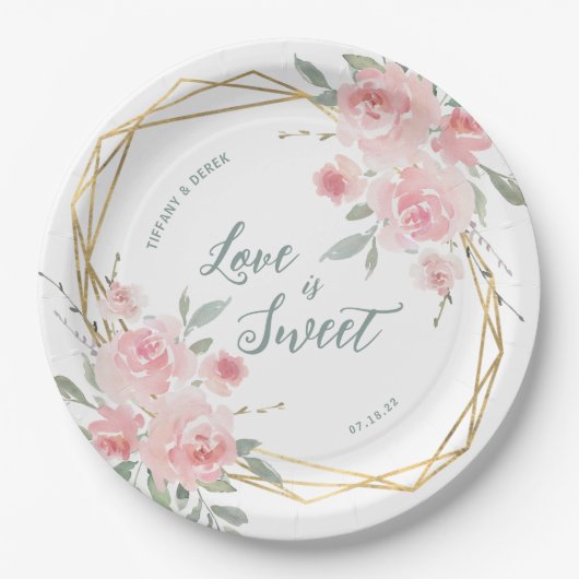 Assiettes En Carton L'amour est doux Blush Floral Mariage (Devant)