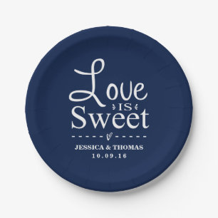 Assiettes En Carton L'Amour Est Doux ! Mariage bleu marine personnalis