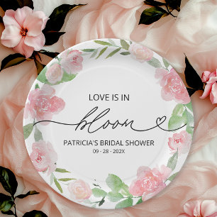 Assiettes En Carton L'Amour est en Fleur Fête de Mariage Floral Rose P