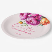 Assiettes En Carton L'amour est en fleur rose fleurie douche nuptiale  (Angle)