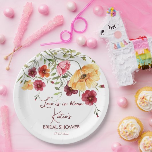 Assiettes En Carton L'amour est en fleurs bordeaux fleurs nuptiale dou (Fête)