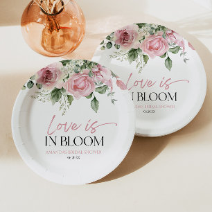 Assiettes En Carton L'amour est en fleurs Rose rose floral Fête de mar