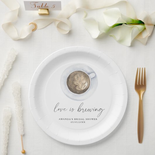 Assiettes En Carton L'amour est en train de brasser Café nuptiale douc (Mariage)