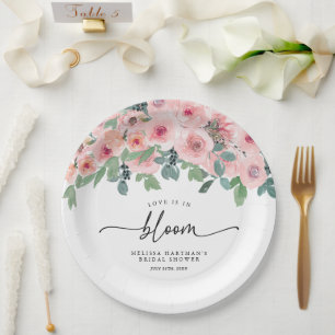 Assiettes En Carton L'Amour Floral Rose Est En Fête des mariées Fleuri