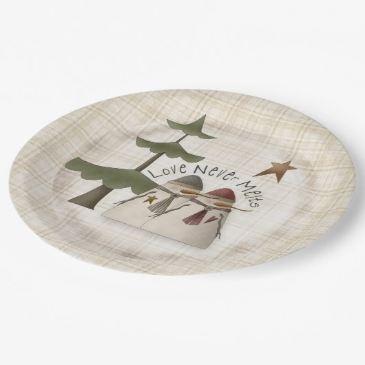 Assiettes En Carton L'Amour Ne Melte Jamais Couple Snowman Plaid (Angle)