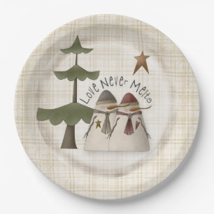 Assiettes En Carton L'Amour Ne Melte Jamais Couple Snowman Plaid
