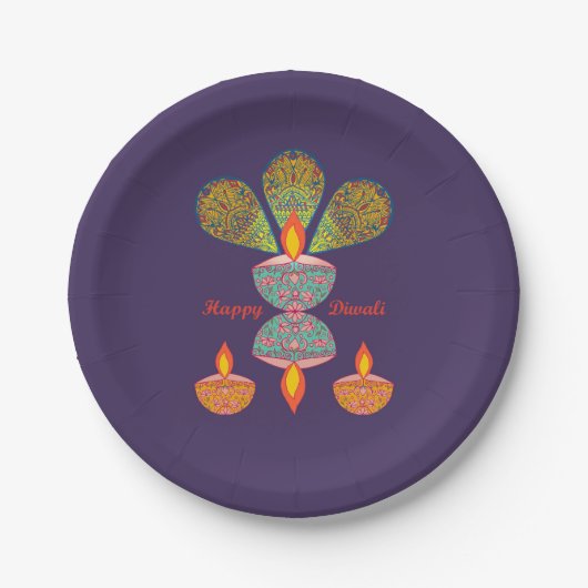 Assiettes En Carton Lampes Diwali - Plaque en papier violet (Devant)