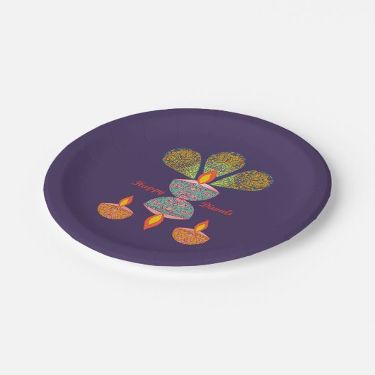 Assiettes En Carton Lampes Diwali - Plaque en papier violet (Angle)