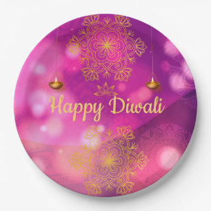 Assiettes En Carton Lampes Mandala Diwali Purple Gold