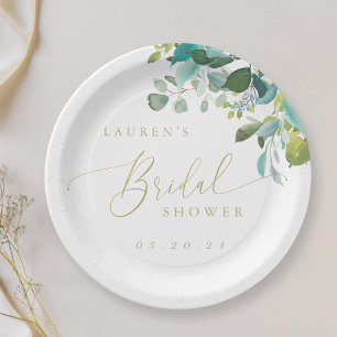Assiettes En Carton Lancement de mariage au eucalyptus aquarelle