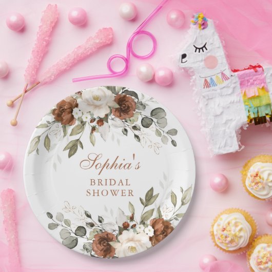 Assiettes En Carton Lancement de mariage floral rouille crème verdure (Fête)