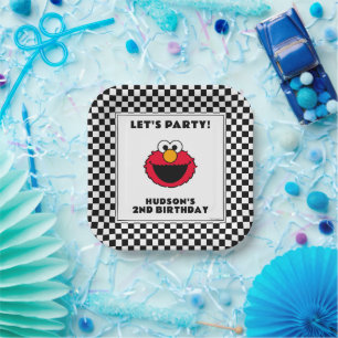 Assiettes En Carton L'anniversaire d'Elmo en damier de Sesame Street