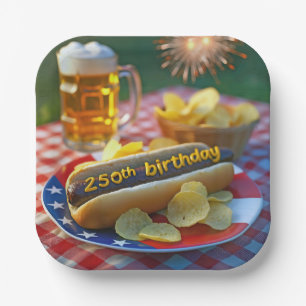 Assiettes En Carton L'anniversaire des 250 ans de l'Amérique Hot Dog