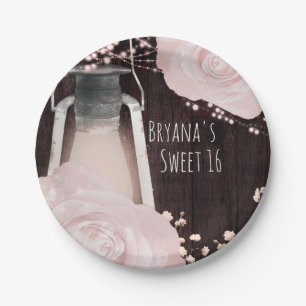 Assiettes En Carton Lanterne Rustique Glow Bébé Roses Fleurs Roses Dou