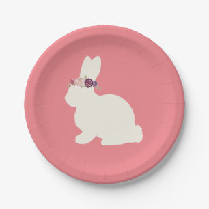 Assiettes En Carton Lapin avec Fleurs Plaque en papier rose