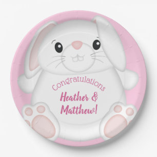 Assiettes En Carton Lapin Baby shower rose