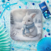 Assiettes En Carton Lapin Blanc Avec Écharpe Hiver (Fête)