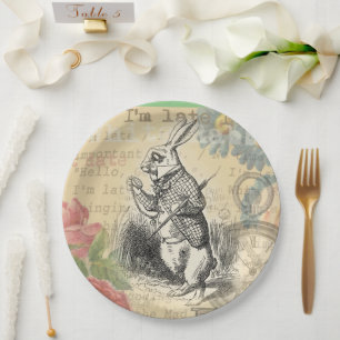 Assiettes En Carton Lapin Blanc Aventures d'Alice au Pays des Merveill
