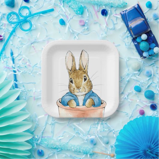 Assiettes En Carton Lapin classique assis dans un pot de plante (Fête)