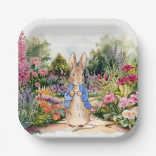 Assiettes En Carton Lapin classique aux lapin veste bleue