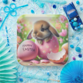 Assiettes En Carton Lapin dans Oeuf de Pâques avec Fleurs (Fête)