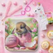 Assiettes En Carton Lapin dans Oeuf de Pâques avec Fleurs (Fête)
