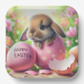 Assiettes En Carton Lapin dans Oeuf de Pâques avec Fleurs (Recto)