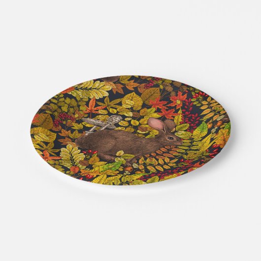 Assiettes En Carton Lapin d'automne en noir (Angle)