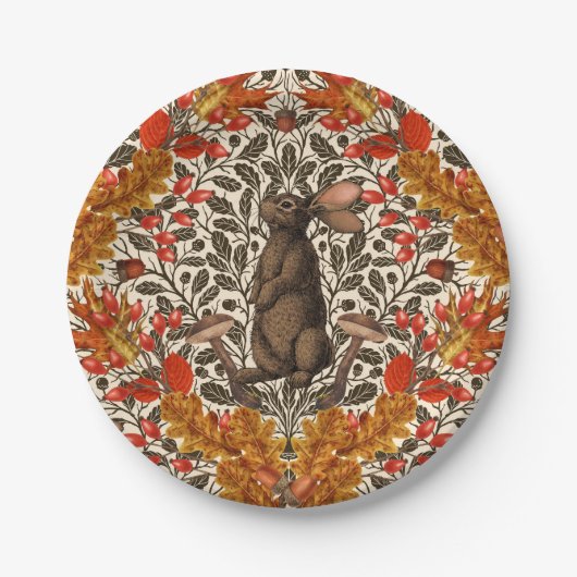 Assiettes En Carton Lapin d'automne sur blanc (Devant)