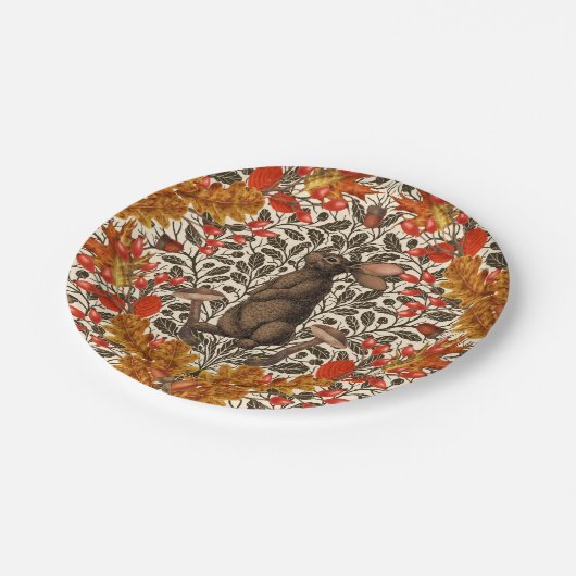 Assiettes En Carton Lapin d'automne sur blanc (Angle)