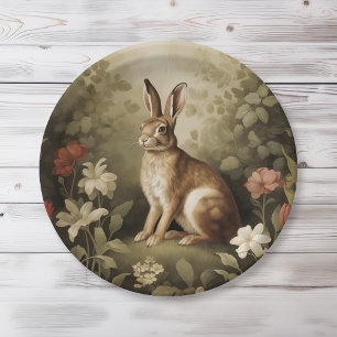 Assiettes En Carton Lapin de forêt vintage dans une forêt florale