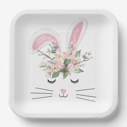 Assiettes En Carton Lapin de Pâques avec oreilles roses (Recto)